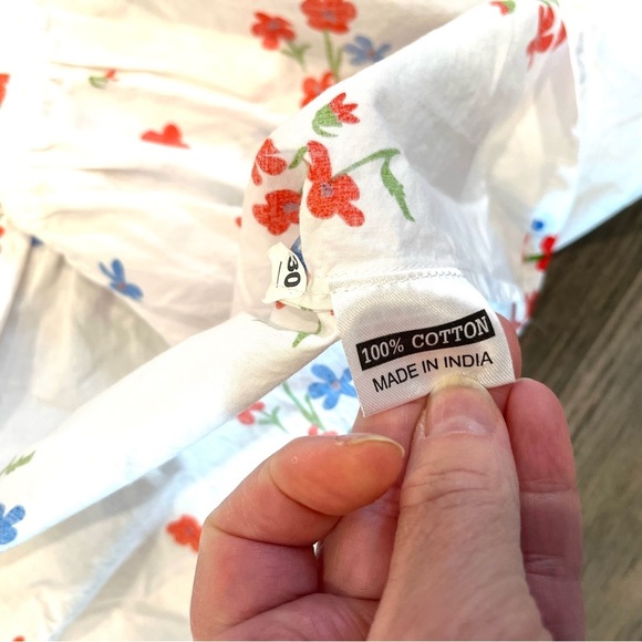 Olivia James the Label Sophie Dress Ruffle Square Neck Floral Size Large White - Picture 11 of 11